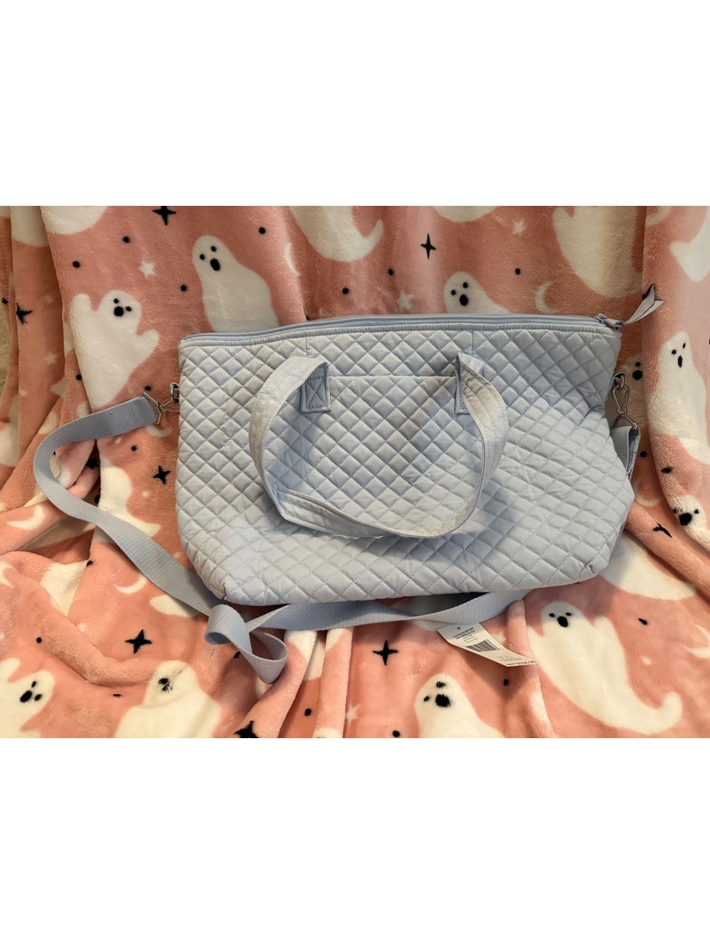 Vera Bradley Quilted Tote Bag with Shoulder Strap and Blue Floral Lined